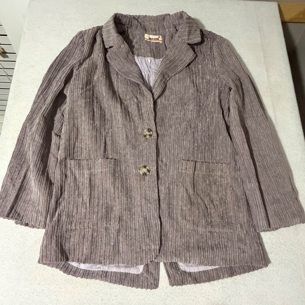 Maronie Mauve Taupe Corduroy Blazer Jacket Women Medium MJK15074 Lined Pocket